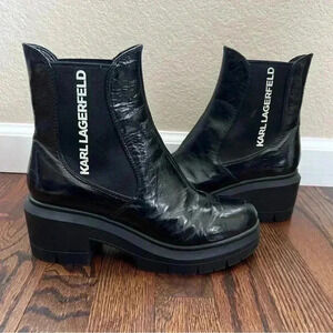 Karl Lagerfeld Women’s Bernadette Bootie Boots Patten Leather Chunky Heel Sz 8 M
